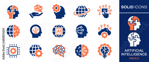 Artificial intelligence icon set. Collection of machine learning, innovate, connect, technology and more. Vector illustration. Easily changes to any color.