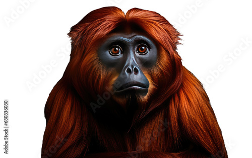 Sad Red Color Howler Monkey Isolated On Transparent Background PNG.