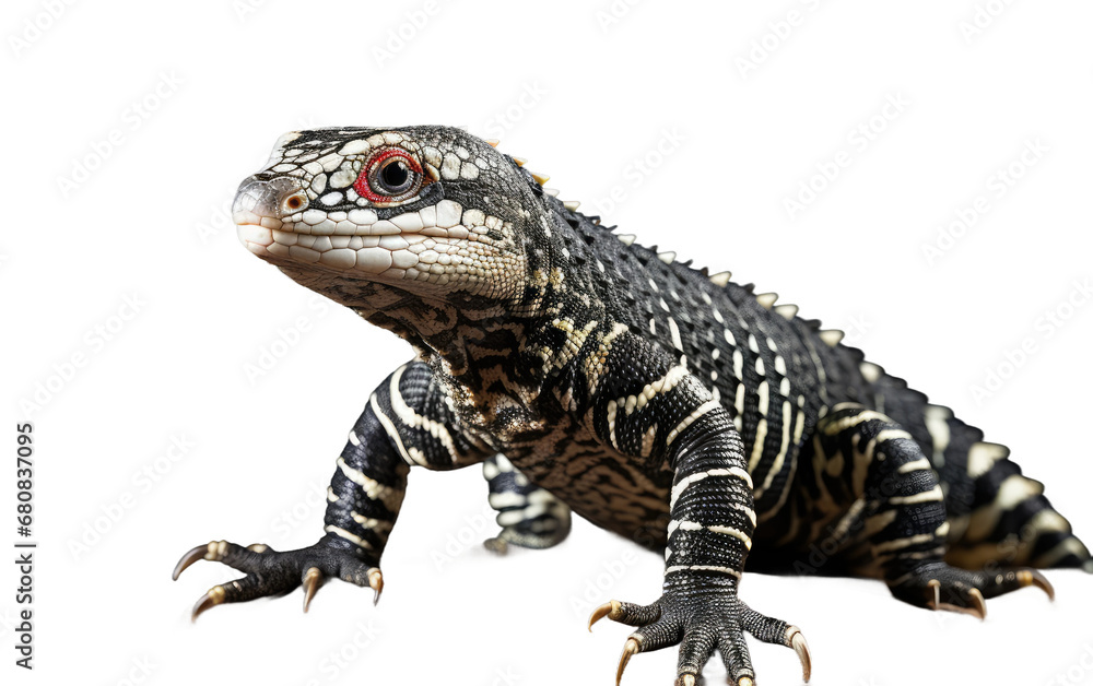 Pure Black Tegu Lizard Isolated On Transparent Background PNG.