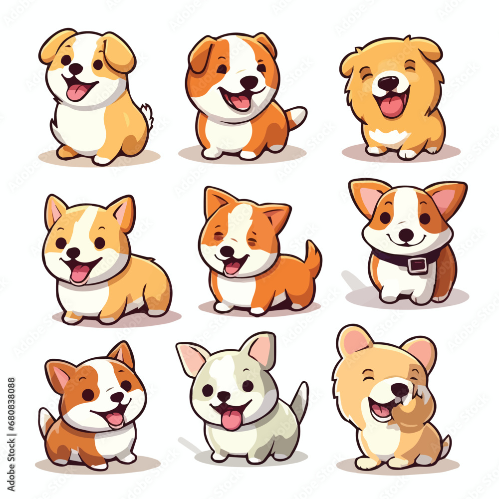 Vector Collection drawings of cute dogs on white background.