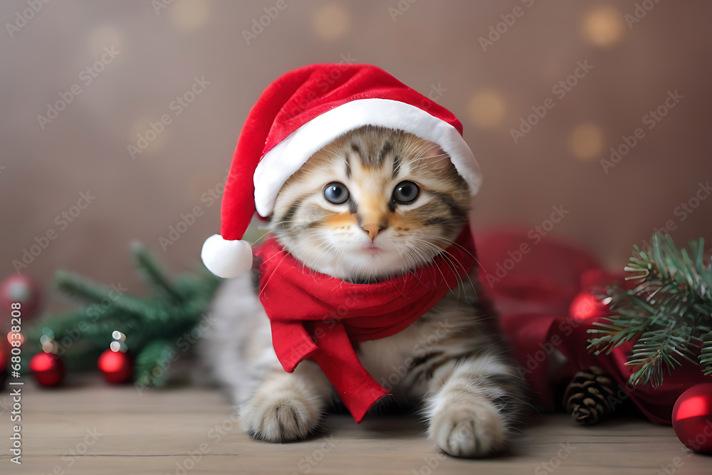 Christmas cute kitten wearing