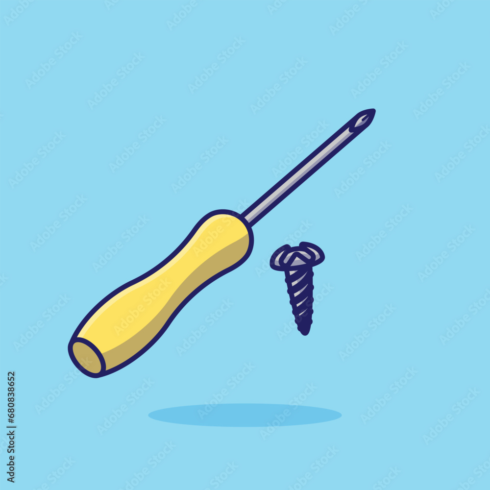 Screwdriver plus and screw simple cartoon vector illustration carpentry tools concept icon isolated Screwdriver plus and screw simple cartoon vector illustration carpentry tools concept icon isolated