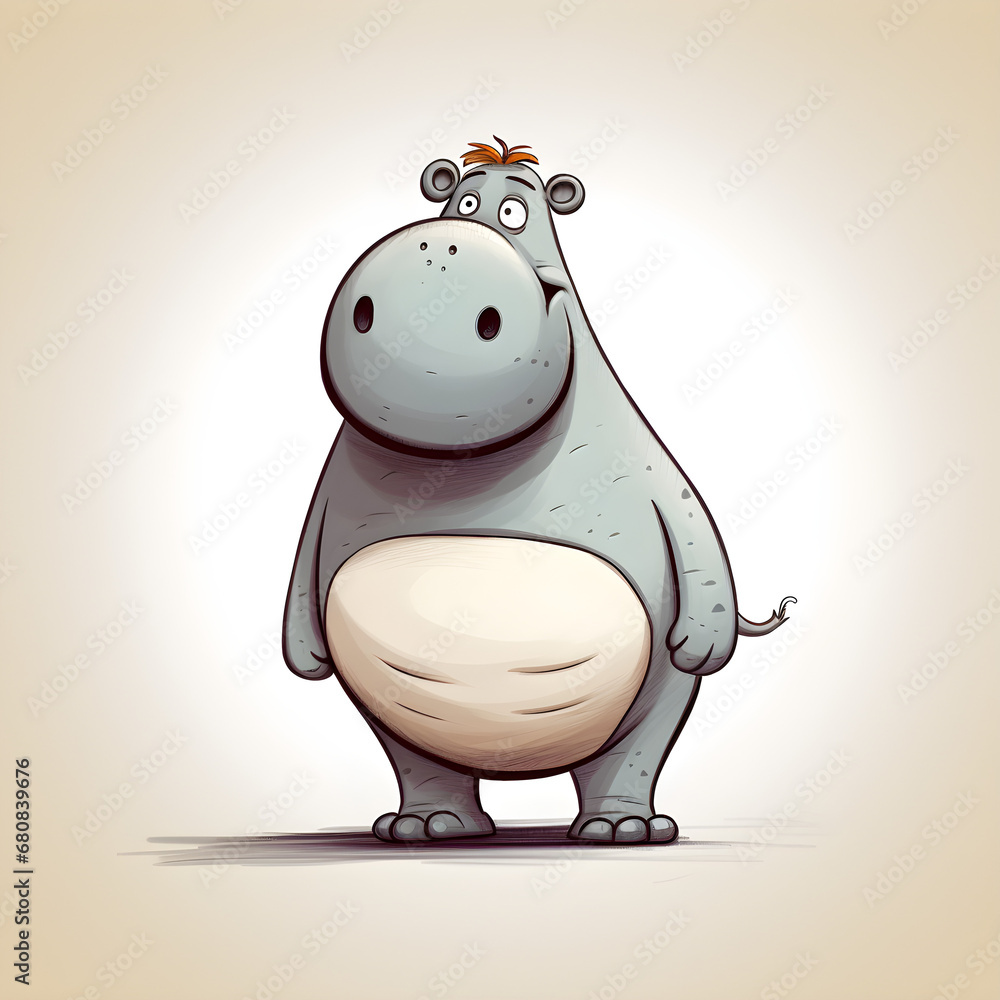 hippo character simple lines funny art on white background hippo character simple lines funny art on white background