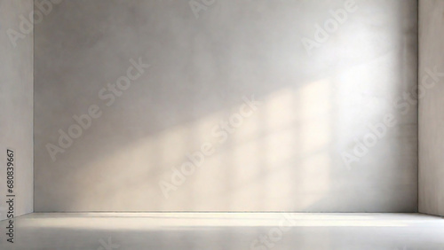 Minimal abstract light gray background for product presentation. Shadow and light from windows on plaster wall. © Юлия Васильева