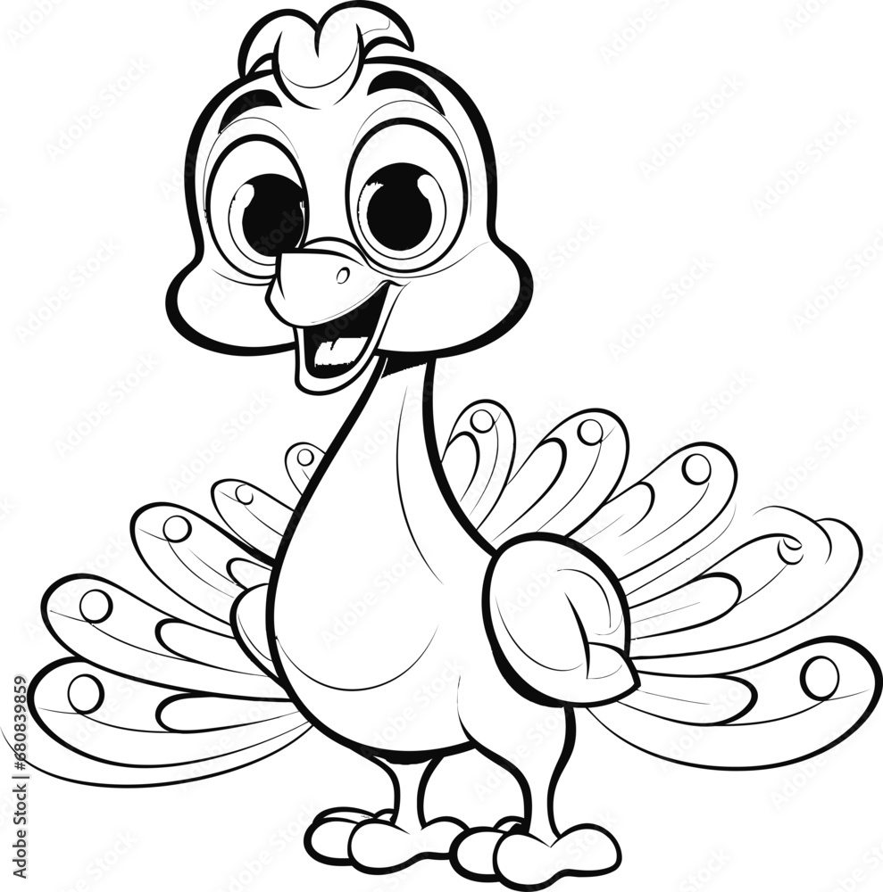 Fototapeta premium Peacock bird animal vector and coloring page image