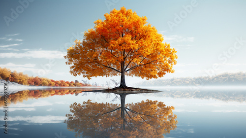 Reflections in nature. A tree is reflected in the water. Magical image composition.