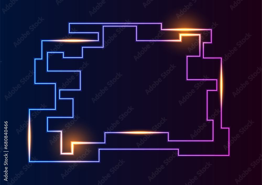 Abstract blue purple neon tech frame abstract background. Vector design Abstract blue purple neon tech frame abstract background. Vector design