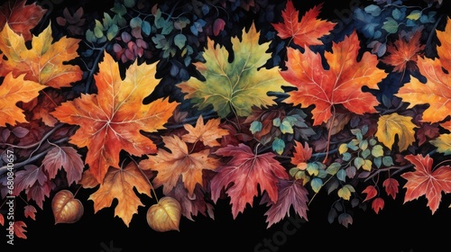 Autumn's Vibrant Leafy Border. Generative AI © Roman
