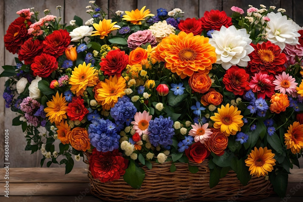 bouquet of flowers in basket