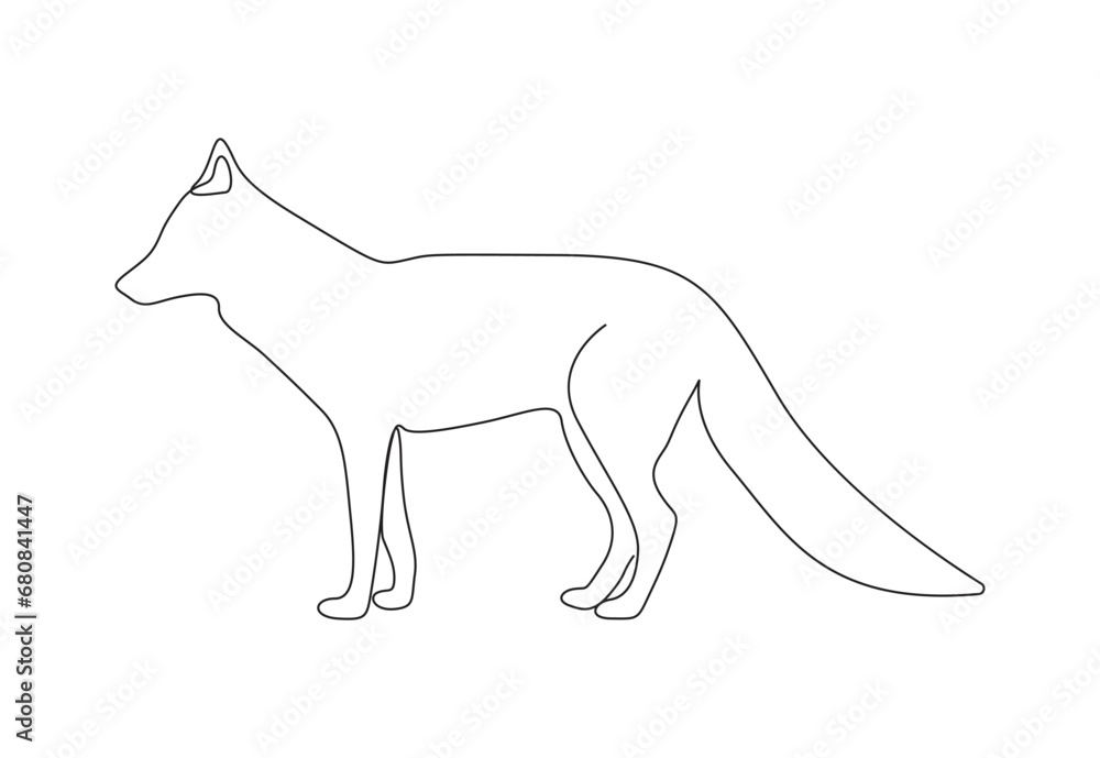 Single continuous line drawing of cute fox. Isolated on white background vector illustration. Premium vector. 