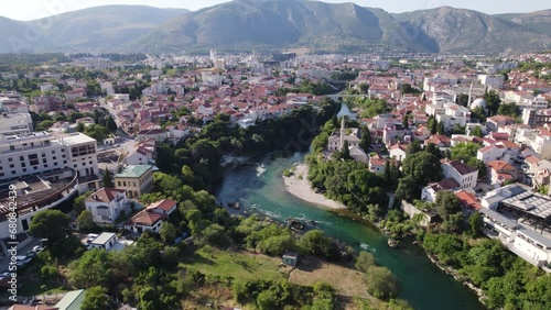 Aerial View of Mostar Old Town and River Neretva, Bosnia photo