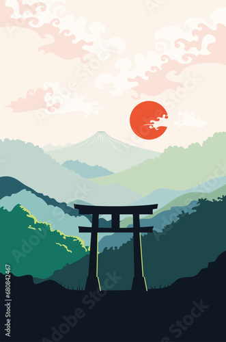 Mountains and Torii gate minimalism