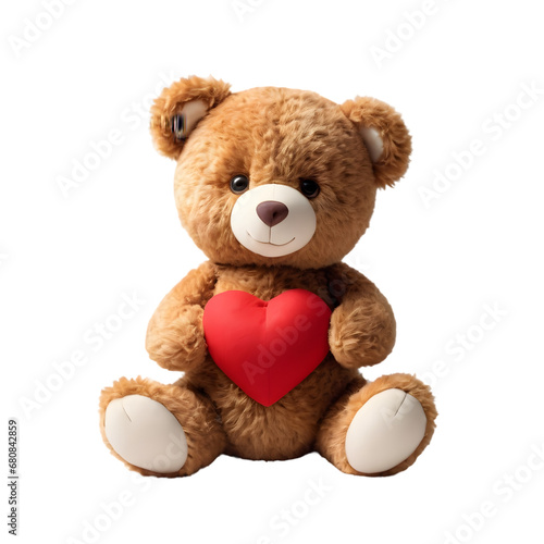 Adorable Teddy Bear Holding a Shiny Red Heart, Symbolizing Love and Affection, Perfect Valentine's Day Gift or Romantic Gesture on Transparent Background