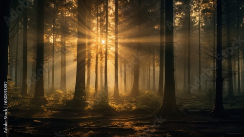 Forest Tree with Sunlight Beaming Through
