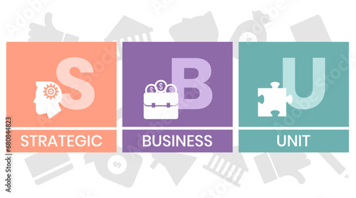 SBU - strategic business unit. acronym business concept. vector illustration concept with keywords and icons. lettering illustration with icons for web banner, flyer, landing page, presentation