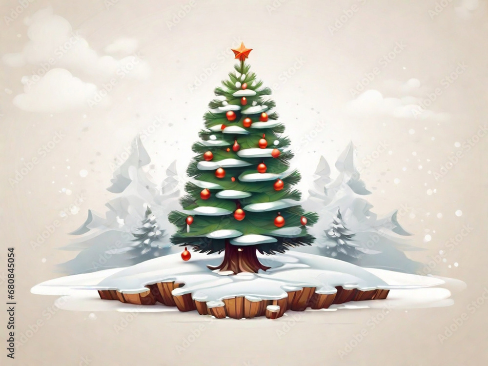 Christmas tree with decoration on the winter background 