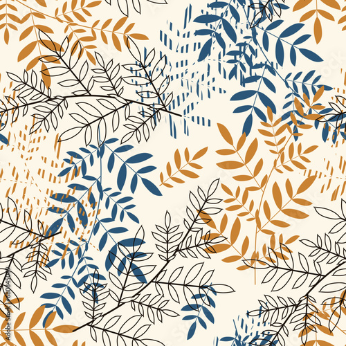 Seamless doodle pattern with vintage leaves sketch.  For wrapping paper. Ideal for wallpaper, surface textures, textiles.