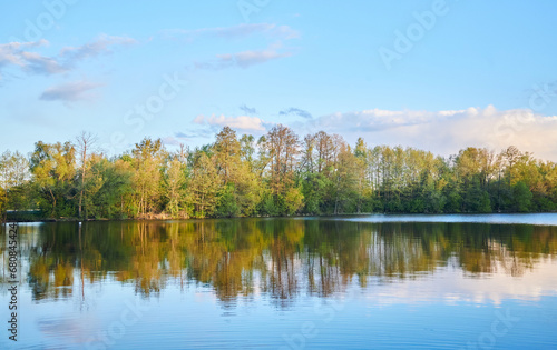 Landscape with a river and a forest on the shore. The nature of the central part of Eurasia.