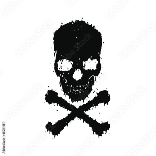 Grunge skull and crossbones with distressed effect vector illustration. Design element for shirt design, logo, sign, poster, banner, card. photo