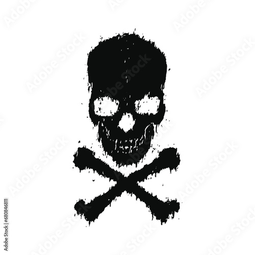 Grunge skull and crossbones with distressed effect vector illustration. Design element for shirt design, logo, sign, poster, banner, card.