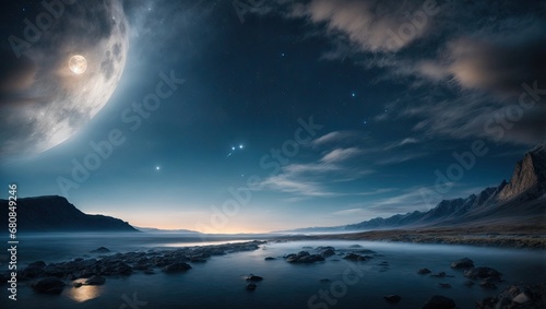 "Enchanting Night Sky: Full Moon, Clouds, and Stars by Peter Snow" © NafisaNajmin