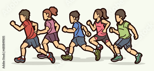 Children Running Boy and Girl Playing Together Exercise Runner Jogging Cartoon Sport Graphic Vector