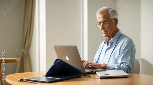 Digital Wisdom: Senior Man Expertly Engaged with Laptop in Work Mode