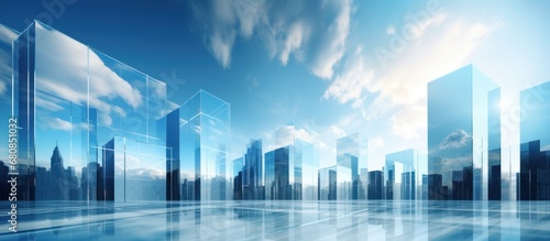 Exotic glass buildings with cloudy blue sky background.AI generated image photo