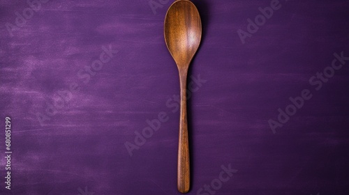 Rustic wooden spoon and fork on a deep purple background.