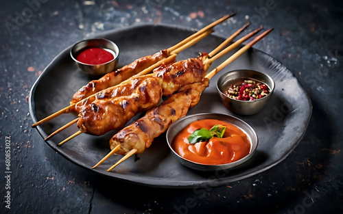 Capture the essence of Satay in a mouthwatering food photography shot Generative AI