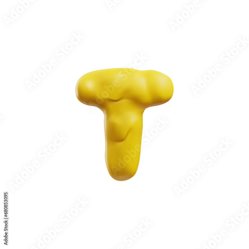 T letter with clay or plasticine surface realistic vector illustration isolated.