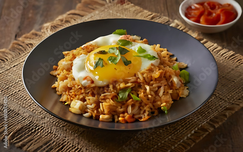 Capture the essence of Nasi Goreng in a mouthwatering food photography shot Generative AI