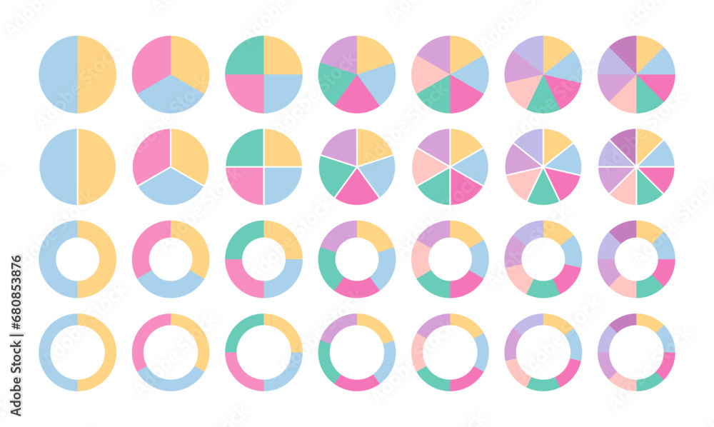 Colored circle graph with segments template. Pie diagram collection ...