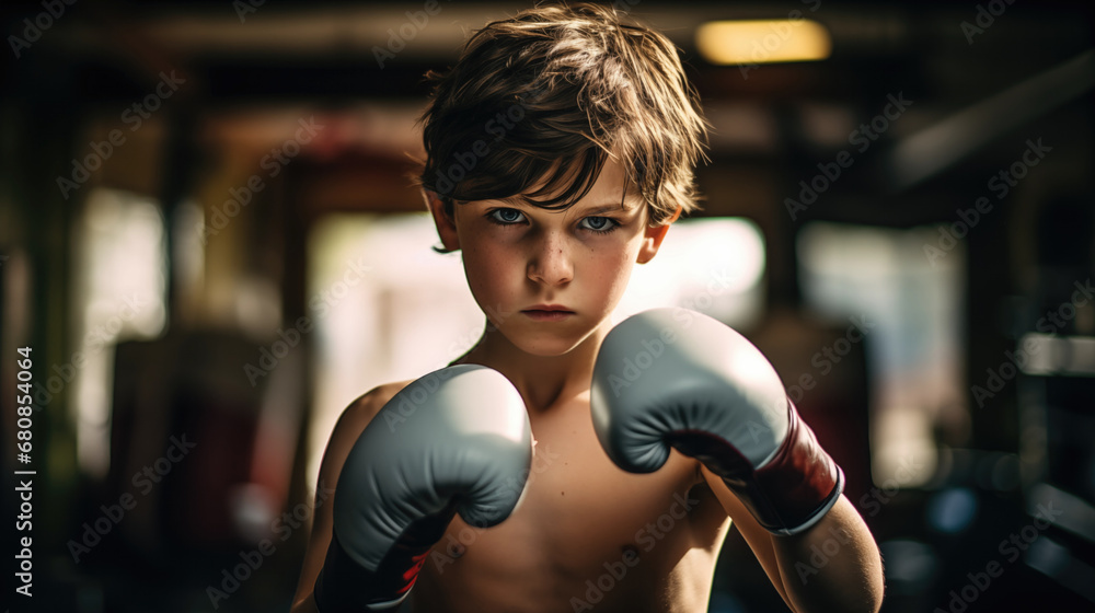 A boy in boxing gloves getting ready for boxing. A boy in boxing gloves getting ready for boxing.
