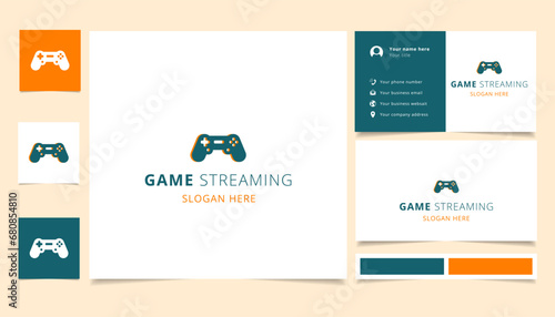 Game streaming logo design with editable slogan. Branding book and business card template.