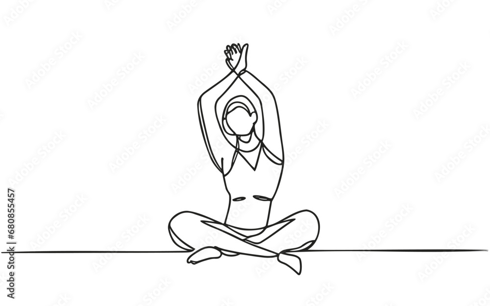 A lady extending her arms in continuous line art or one line drawing is a peaceful visual vector illustration.