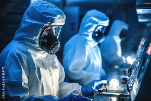 Medical Research, Scientists work with dangerous virus in laboratory.