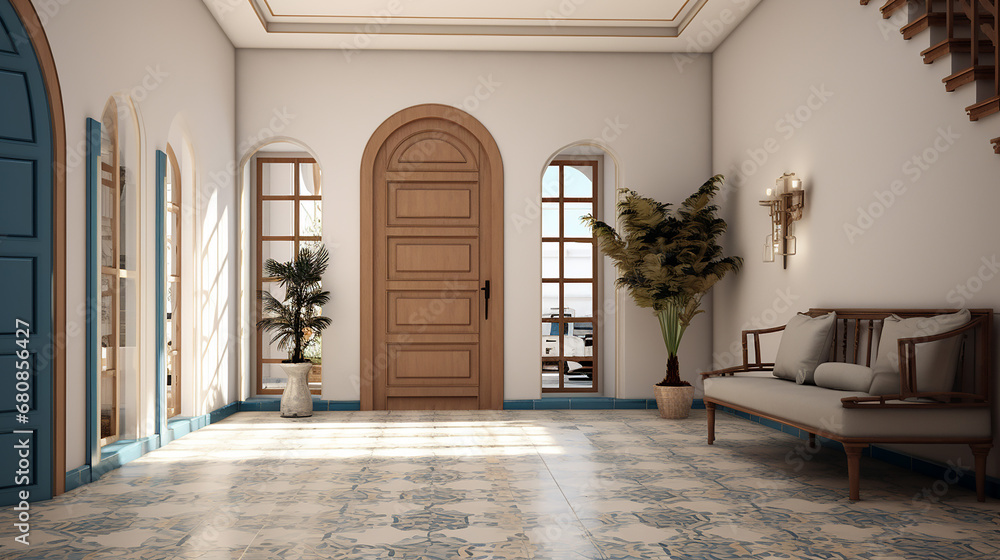 mediterranean interior design of modern entrance hall - obrazy, fototapety, plakaty 