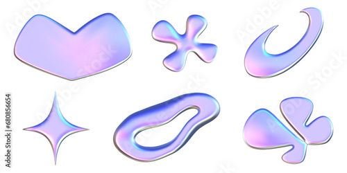 Set y2k chrome 3D objects. Trendy metal elements. Silver glossy abstract shape. 3D render vector illustration.