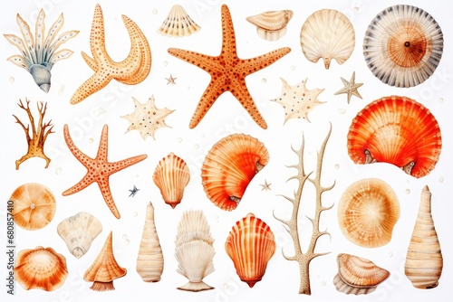 watercolor sea shells and sea life cliparts (1) © Punn