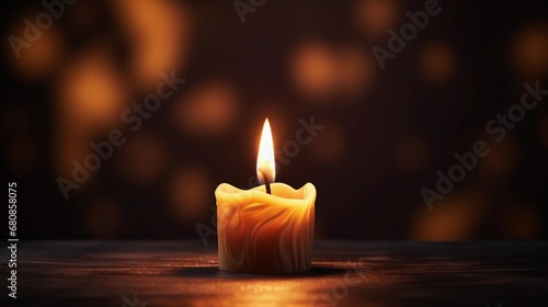 close-up portrait of burning candle against dark background with space for text, AI generated, background image