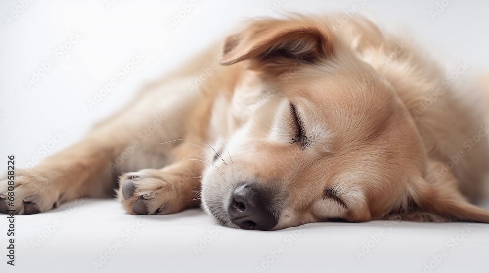close-up portrait of sleeping dog against white background, AI generated, background image close-up portrait of sleeping dog against white background, AI generated, background image