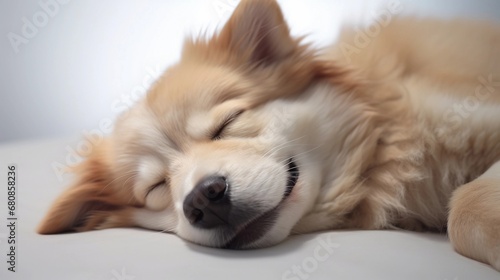close-up portrait of sleeping dog against white background, AI generated, background image © Hifzhan Graphics