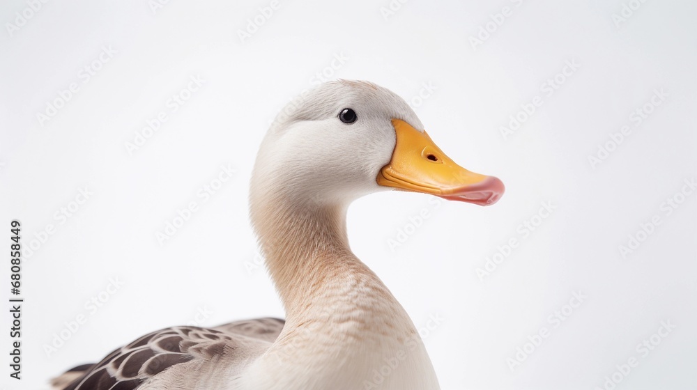 Portrait of a Duck against white background with space for text, AI generated, background image Portrait of a Duck against white background with space for text, AI generated, background image