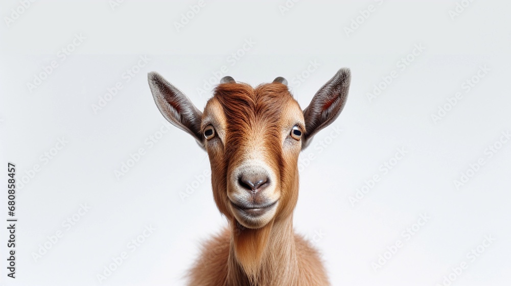 Portrait of a Goat against white background with space for text, AI generated, background image