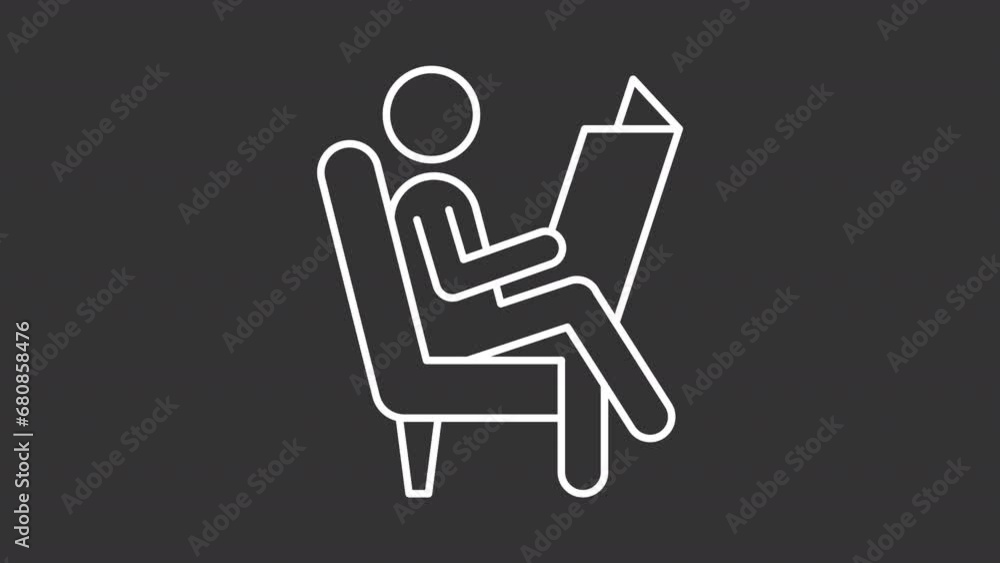 2D white creative thin line animation of person reading newspaper icon, HD video with transparent background, seamless loop 4K video representing human behavior icon. 2D white creative thin line animation of person reading newspaper icon, HD video with transparent background, seamless loop 4K video representing human behavior icon.
