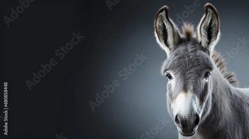 Portrait of a Donkey against white background with space for text, AI generated, background image photo