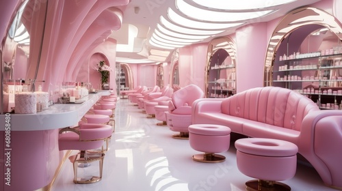 Luxury pink beauty salon interior, Cosmetic service shop. photo