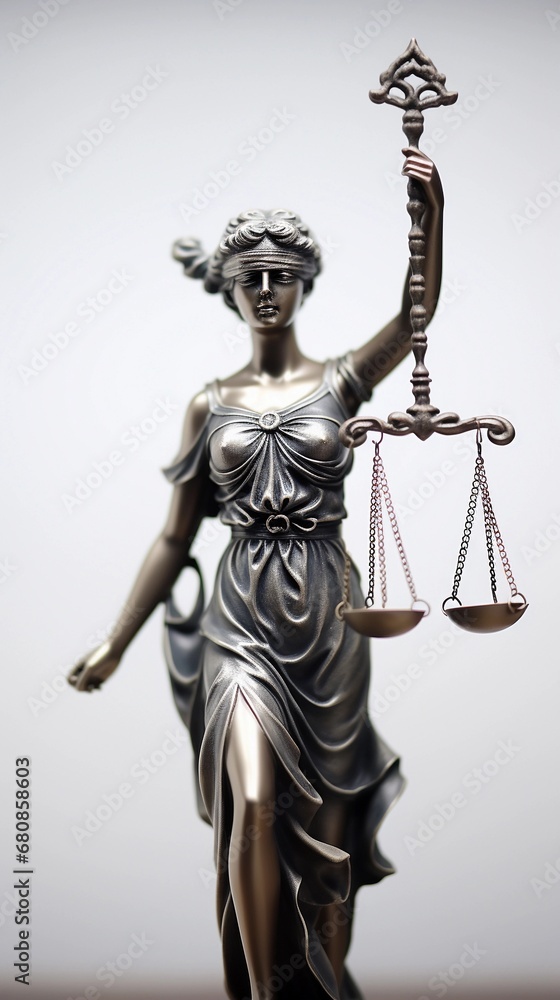 portrait of the statue of the goddess of justice on a white background, AI generated, background image