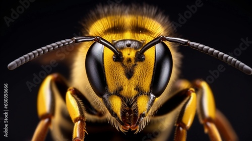 close-up portrait of a bee against white background, AI generated, background image © Hifzhan Graphics